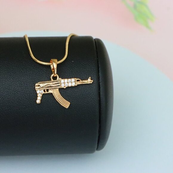 "AK-47 Shaped Rose Gold Pendant with Crystal Detailing, XPPT1556 - Picture 4 of 13